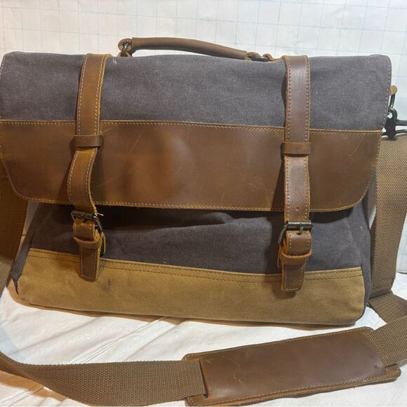 Waxed canvas and leather Laptop/ Messenger Bag - Picture 1 of 9